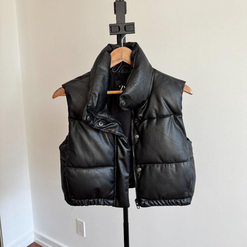 Zara Faux Leather Puffer Vest